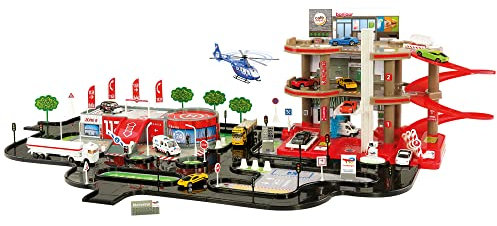STARLUX 401016 Other License Maxi Total Garage mit kompletter Tankstelle mit 3 Ebenen, Arbeitsbühne und 4 Meter langem Rundkurs, Rot Grau Schwarz, 76 x 121 x 33 cm