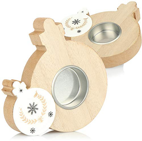 com-four® 2X Teelichthalter in Christbaumkugelform - dekorative Kerzenständer aus Holz - weihnachtliche Kerzenhalter für jeweils EIN Teelicht (02 Stück - Christbaumkugelform)