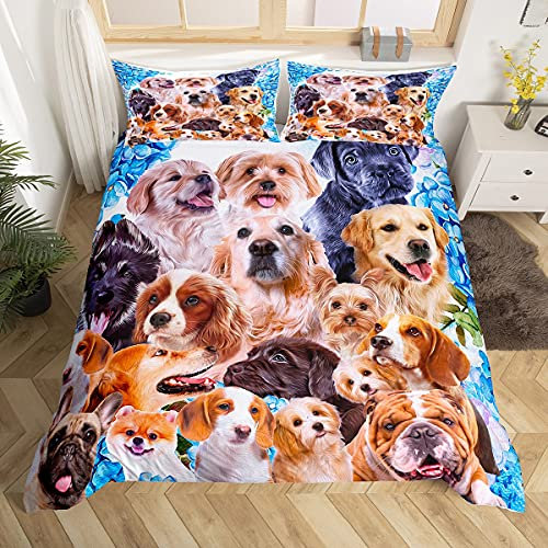 Hundedecke für Kinder, niedlicher Cartoon-Hund, Bettbezug für Jungen, Mädchen, Haustier, Welpe, Tier-Design, Bettwäsche-Set, niedlicher Mops, Bulldogge, Collage, Tagesdecke, 2 Stück, Doppelgröße