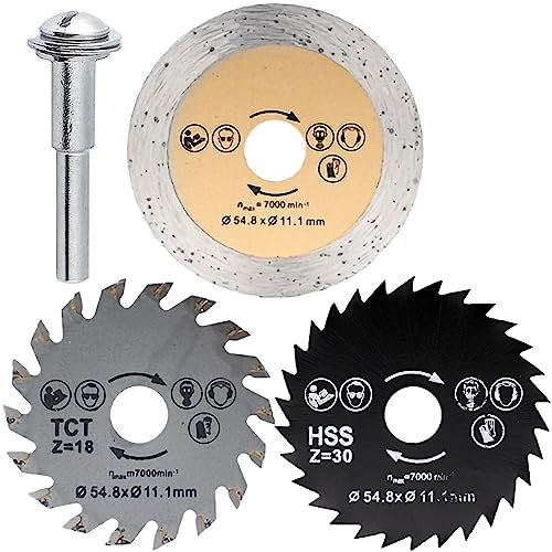 KEWAYO Set di 3 lame per sega circolare HSS, dischi da taglio per legno per utensili rotanti, mandrino da 54,8 mm, lame da taglio in acciaio ad alta velocità per progetti fai da te e lavorazione del