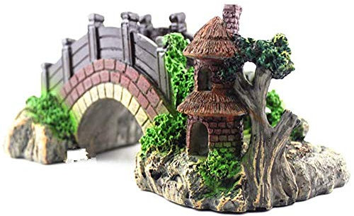Youery Aquarium Pont Ornement,Poissons Paysage réservoir Décor Aquarium Résine Pont réservoir de Poissons Arc Arche Pavillon Arbre Jardin Aquarium Ornement Paysage