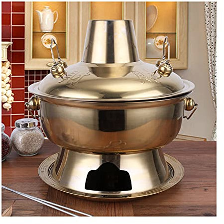 Lihuzmd 304 stainless steel copper Hot Pot,Old Beijing charcoal fire boiler Outdoor Cooker Picnic Cooker Multi-person Hot Pot,Gold,30cm