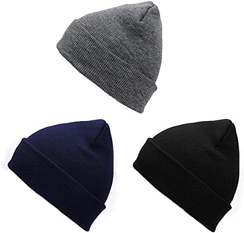 Durio Winter Beanie Mütze Wintermütze Herren Damen Unisex Strickmütze Laufmützen Einheitsgröße 3er Set Schwarz Navy u. Grau