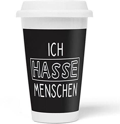 JUNIWORDS To-Go Becher mit Deckel, Ich hasse Menschen, schwarz