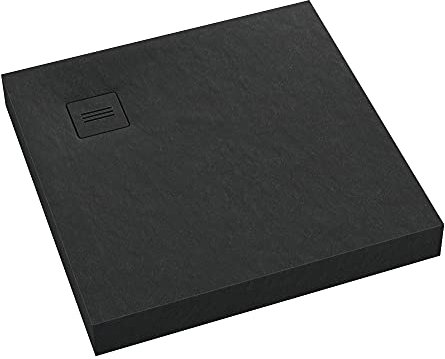Sellon24® Duschwannen Set Acrylwanne Schwarz mit Siphon Viega und Abdeckplatte Duschtasse Rutschfest Steinoptik Bau-Höhe 12 cm (100x100x12)