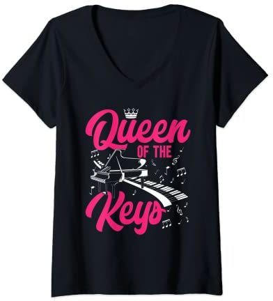 Femme Joueur De Piano Musicien Piano Et Clavier T-Shirt avec Col en V
