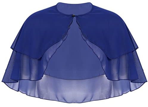 TiaoBug Damen Chiffon Stola Schal Poncho Vorne Kurz Hintern Lang Umhang Cape asymmetrisches Oberteil über festliche Kleider Brautkleid Accessoire Navy Blau K Einheitsgröße