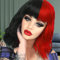 Creamily Perücke Schwarze und rote gewellte lockige Bob mit Pony, kurze lockige gewellte schwarze und rote Perücken für Damen, synthetisches Haar, Bob, Halloween, Perücke Cosplay