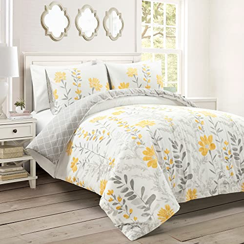 Lush Decor Aprile Bettwäsche-Set, wendbar, Baumwolle, 3-teilig, für Doppelbett/Queensize-Bett, Gelb und Grau