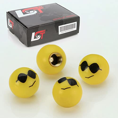 LST 4x Ventilkappen Reifenventil Kappen Smiley Sonnenbrille Gelb KFZ PKW LKW