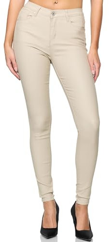 Elara Damen Hose Kunstleder Push Up Effekt Chunkyrayan E621-4 Beige-44 (2XL)