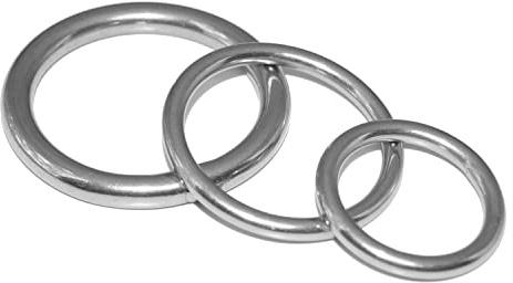 Ringe aus Edelstahl 8X50mm geschweißt und poliert, Rund-Ringe aus A4 V4A- AISI 316 - NIRO, Nirosta (ideal als Bindeglied zwischen Ketten oder Hundeleinen)