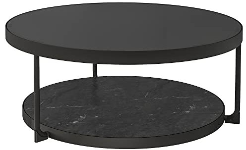 IKEA FRÖTORP Couchtisch 88 cm Anthrazit Marmoroptik / Glas schwarz