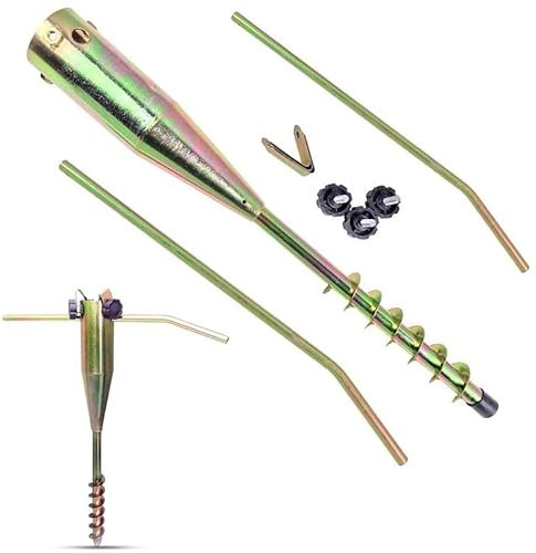 Heavy-Duty Ground Spike for Rotary Washing Line, Parasol Base & Flag Poles – Rust-Resistant Metal 55mm Screw-In Anchor with Handles & Adjustable Grips for Garden, Patio, Outdoor Use 𝗘𝗣𝗜𝗦𝗘𝗡𝗧
