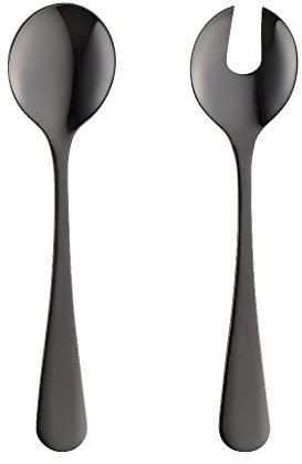 VILLA ITALIA Salatbesteck Elegantes Besteck Set Tafelbesteck Chrom Edelstahl Klassisches Design in Schwarz 2 Stück SLIM BLACK