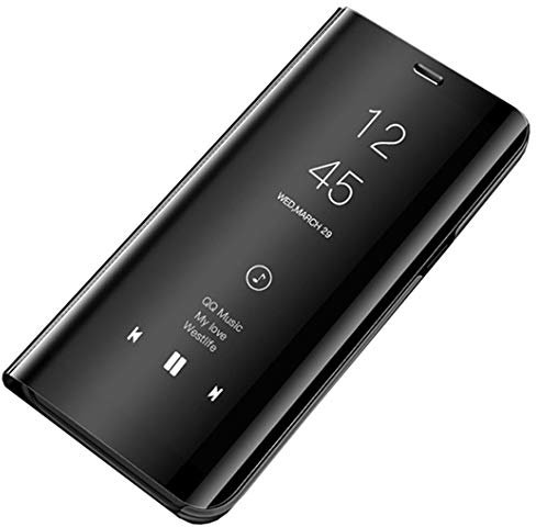 Jacyren Galaxy S10 Plus Clear View Leder Hülle Cover, Galaxy S10 Plus Handyhülle Spiegel Schutzhülle Flip Tasche Case, Stand Feature Schutz Schale Etui Hülle für Samsung S10 Plus (S10 Plus, Schwarz)