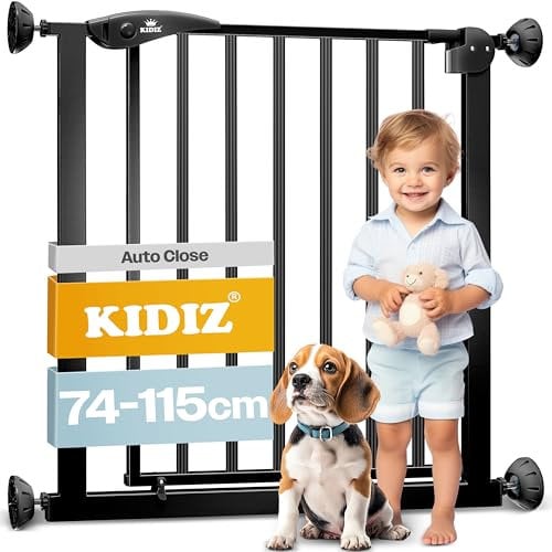 KIDIZ® Türschutzgitter Absperrgitter Treppengitter Kindergitter | Gitter Haustier | ohne Bohren | beidseitig schwenkbar, Farbe: Schwarz, Größe: 88-101 cm