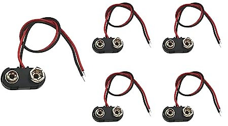 5pcs 9V Battery Snap Connector,PP3 Battery Snap Connector Plastic Battery Snap T-type Cable Lead with 15cm Flying Leads,Black Hard Plastic Housing Battery Snap Connector Black Red Cable Connection