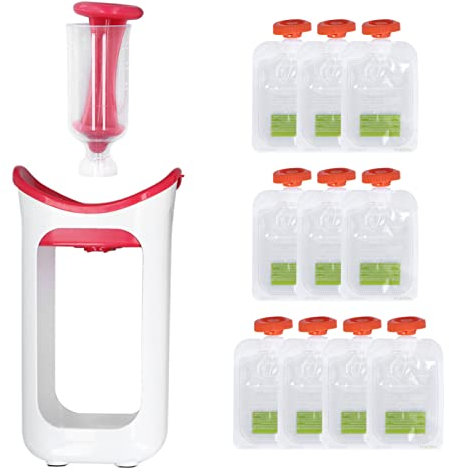 Station de Pressage, Presse-purée de fruits, Machine à Aliments pour Bébé Station de Remplissage de Sachets Réutilisables avec Pochette De 10 Pièces, Presse à purée pour de bébé (Rouge)