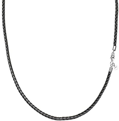 Viwind Echt leder Halskette Lederkette 2.9mm breit geflochten Lederband ketten 45-65cm wählbar 925 Sterling Silber Verschluss Damen Herren für DIY Anhänger Mit Geschenkbox (55cm, Grau-Schwarz)
