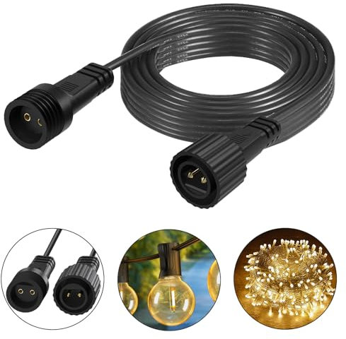 FFZZKJ Cavo di prolunga esterno 5 m per lampadine solari G40, impermeabile, cavo lungo per illuminazione natalizia, tenda luminosa, pioggia di ghiaccio, rete luminosa