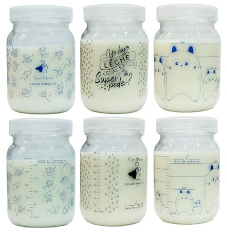 Super Mamãe Kit 6 potes de vidrio para almacenar leche materna 200 ml