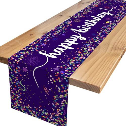 Xinvery Tischläufer Geburtstag,Blau Lila Party Tischläufer Geburtstag Dekoration Gute Zum Geburtstag Feier Tischläufer Tisch Deko für Kinder Mädchen Jungen Geburtstag Party Dekoration 180 x 35cm