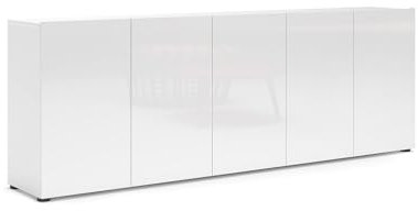 möbelando Sideboard >Mister< in Weiss, Lack Hochglanz - 225x80x38cm (BxHxT)