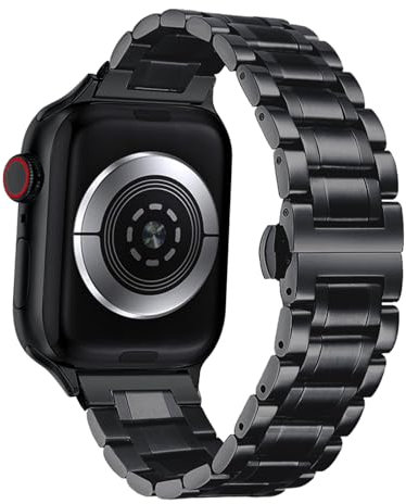 Hinnwer Cinturino in Metallo Compatibile con Apple Watch 49mm 45mm 44mm 42mm Acciaio Inossidabile Ricambio Bracciale per Apple Watch SE2/SE/Ultra2/Ultra/iWatch Series 10/9/8/7/6/5/4/3/2/1 Nero