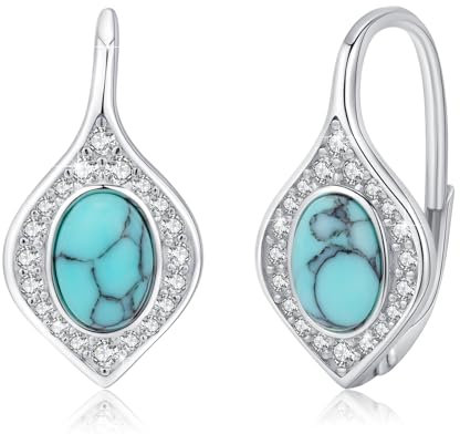 Ohrringe Türkiser Damen Stein Silber 925 OHAYOO Leverback Ohrringe für Frauen Türkiser Creolen Ohrringe Schmuck für Frauen Mädchen Teenager Geschenke