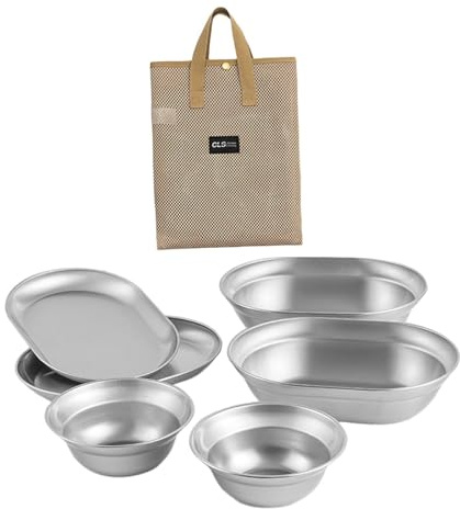 Oshhni Lot de 6 Assiettes et Bols en INOX, Pratiques pour Fête, Voyage,