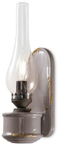 Licht-Erlebnisse Wandlampe Keramik Glas H: 33 cm Taupe Shabby Antik Handarbeit Vintage Öllampen Design E14 Wandleuchte Treppe Flur Wohnzimmer