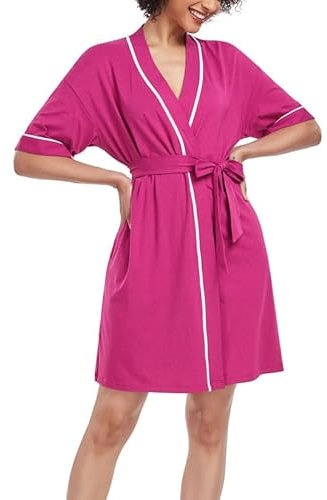 COLORFULLEAF Peignoir court léger à manches 1/2 pour femme - Kimono fin - Avec poches, rose, M grande taille