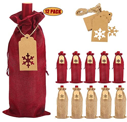DERAYEE Lot de 12 Sacs Bouteille Vin Pour Noël,Emballage Bouteille Vin pour Cadeaux de Noël,Sac à Bouteilles de Vin en Lin,Pratique et Beau