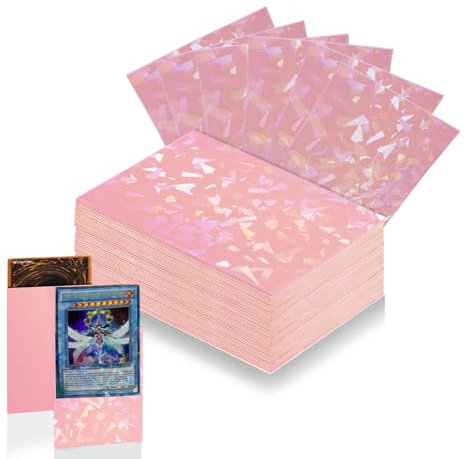 100 Count Pink Card Sleeves for Trading Cards, Perfect Fit Shiny MTG Card Sleeves, Holographic Card Sleeve Fit for Magic, Photocard, TCG, Baseball/Sports Cards, Yugioh Card, Game Card 66 * 91 mm