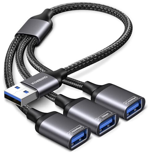 KiWiBiRD USB Splitter 3 Port, USB Splitter for Laptop, 1 in 3 out (1x USB3.0 2x USB2.0) Extension Cable, Data and Power Cable Compatible with PC Mac TV Keyboard Mouse Flash Drive PS4 PS5 Printer