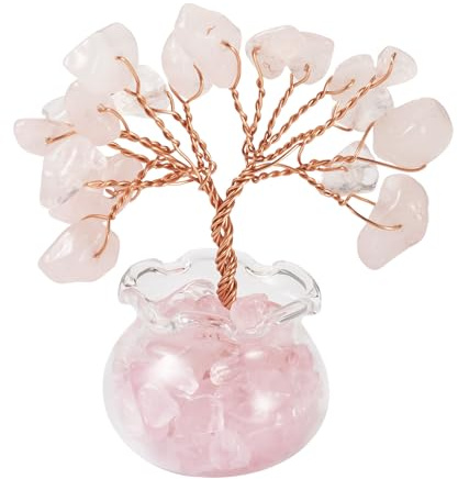 Cheriswelry 1 Pc Natural Rose Quartz Chips Tree Small Crystal Gravel Fortune Tree Mini Money Tree Crystals Stone Tree Ornament for Home and Gardening Decoration
