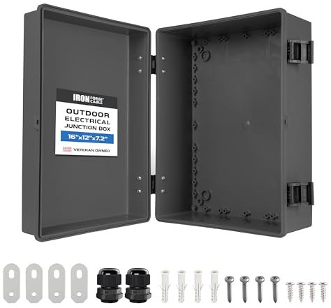Iron Forge Cable Waterproof Junction Box Extra Large - Outdoor Enclosure with Accessories, Hinged Black Panel Cover - IP65, 16 x 12 x 7.2 Inch