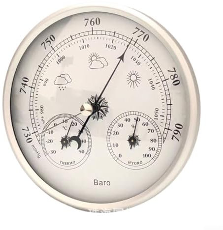 Gdfnmogo Zifferblatt Barometer Thermometer Hygrometer, Wetterstation für Innen und Außen, Aluminium, 130 mm, Kein Display