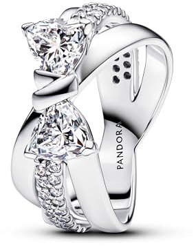 PANDORA Timeless Funkelnde Schleife Überkreuzter Ring aus Sterling Silber mit Zirkonia, Größe: 52, 193553C01-52