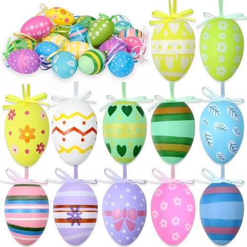 MOAZIFI Osterdeko, 12 Stück Ostereier, Ostereier Zum Aufhängen, Osterdeko Outdoor, Ostereier Deko, Osterdeko Zum Aufhängen, Für Osterkranz, Blumenkorb, Sträuße, Fenster Und Tischdekoration