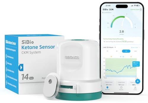 SIBIO KS3 CKM Continuous Ketone Monitor Sensor, 14-Day Real-Time Keto Test Meter Biosensor With Digital App for Ketogenic & Low Carb Diets and Mental Health