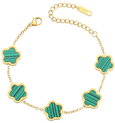 18K Gold plattiert Klee Armband für Frauen - Vier Blätterblume Lucky 4 Blattverbindungsarmband Schmuck Geschenk für Frauen van Cleef