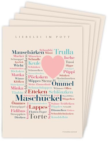 Deine Wörter Postkartenset - 5 Postkarten mit Ruhrpott Kosewörtern, einzigartiges Souvenir und kreative Geschenkidee - DIN A6