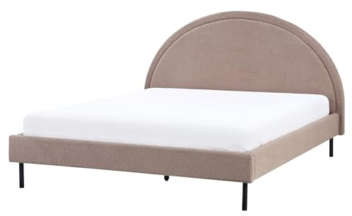 Beliani Bett Bouclé beige Taupe mit Lattenrost 160 x 200 cm rundes Kopfteil Retro Margut