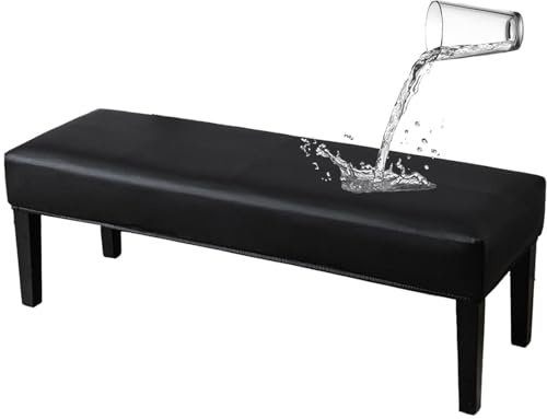 CLGTY PU Leder Universal-Bezug Für Esszimmer-Bank, Wasserdicht Stretch Bezug Für Esszimmerstuhl Rechteckig Für Küche ölbeständig Fleckschutz Dining Bench Cover Waschbar-Schwarz-Large