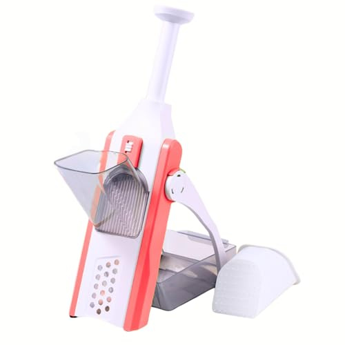 EURI Coupe-légumes vertical 3 en 1 - Mandoline avec 4 types de coupe - Design pliable, lames en acier inoxydable, facile à nettoyer - Hachoir manuel - Râpe de cuisine - Blanc/orange