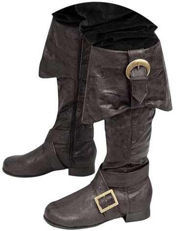 Generisch 2025 Stivali da uomo con polpaccio semi-alto, dettagli con fibbia in pelle, design retrò, comodi stivali casual da uomo, suola robusta scarpe da uomo larghe, Nero , 38 EU