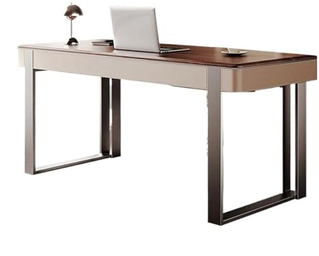 LICONG-2020 Table PC Bureau Moderne Minimaliste de Luxe en Bois Massif, Cuir de Selle, Noyer, Bureau d'étude, Chambre à Coucher, Bureau d'écriture, Bureau(120x60x75cm)