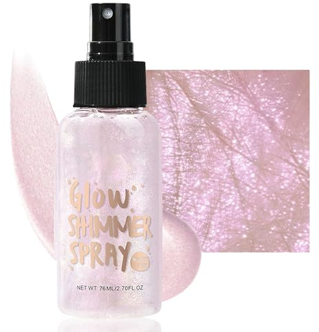 Glitzerspray, Glitzer-Körper-Make-up-Flüssigcreme, Wasserfest Schimmernder Glanz Body Glitzer Spray Für Festival Accessoires Halloween Schminke Karneval, Moisturizing Highlighter (Pink-Purple, 76ML)